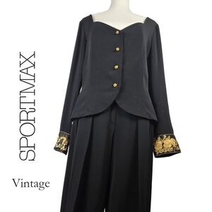 Vintage Sportmax Black Two-Piece Set with Gold Embroidered Cuffs